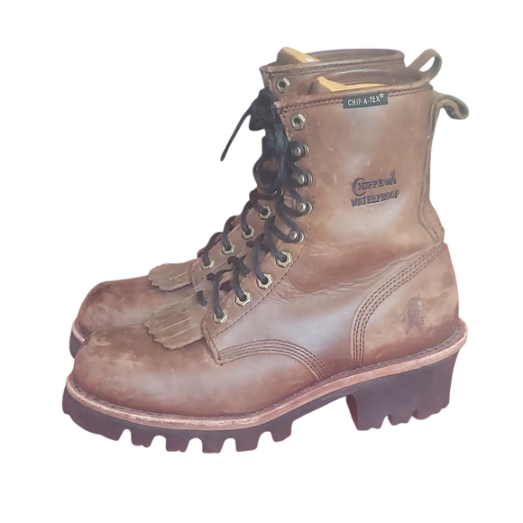 Logger Boots Kiltie Work Boots Chippewa Brown LeatherWaterproof